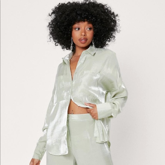 Petite Satin Shimmer Wide Leg Pants Set - Picture 6 of 7